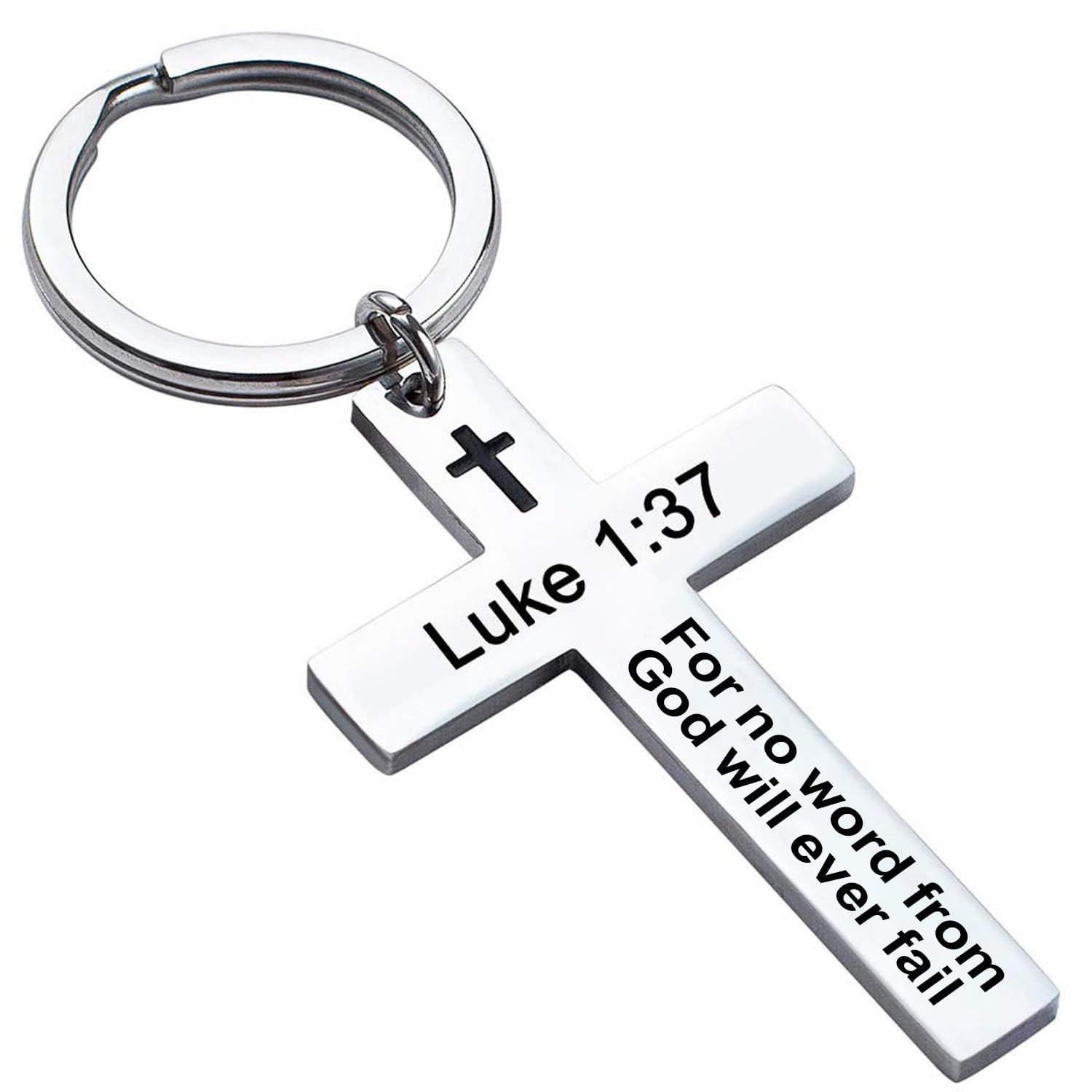Laser Engraved Stainless Steel Cross Keychain with Biblical Quotes