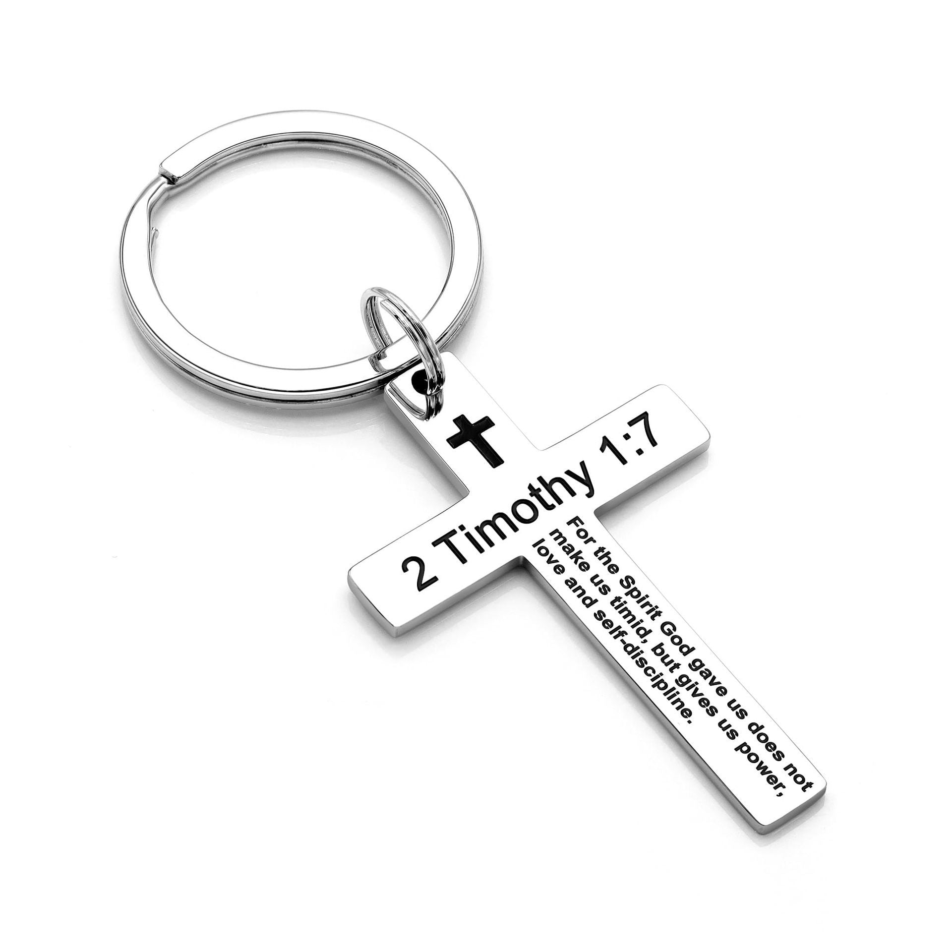 Laser Engraved Stainless Steel Cross Keychain with Biblical Quotes