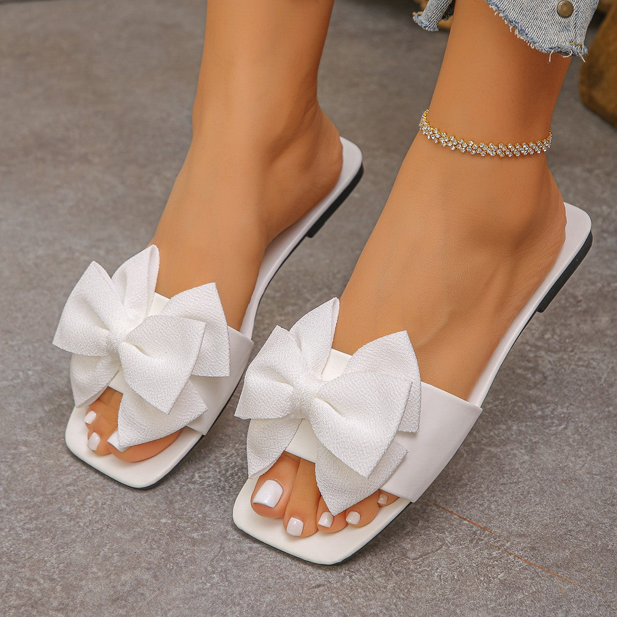Women Bowknot Flat Beach Sandals