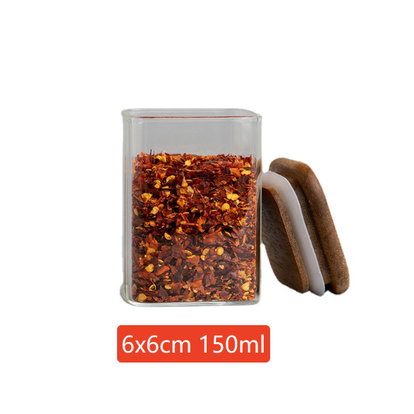 Square Glass Spice Jar with Wooden Lid