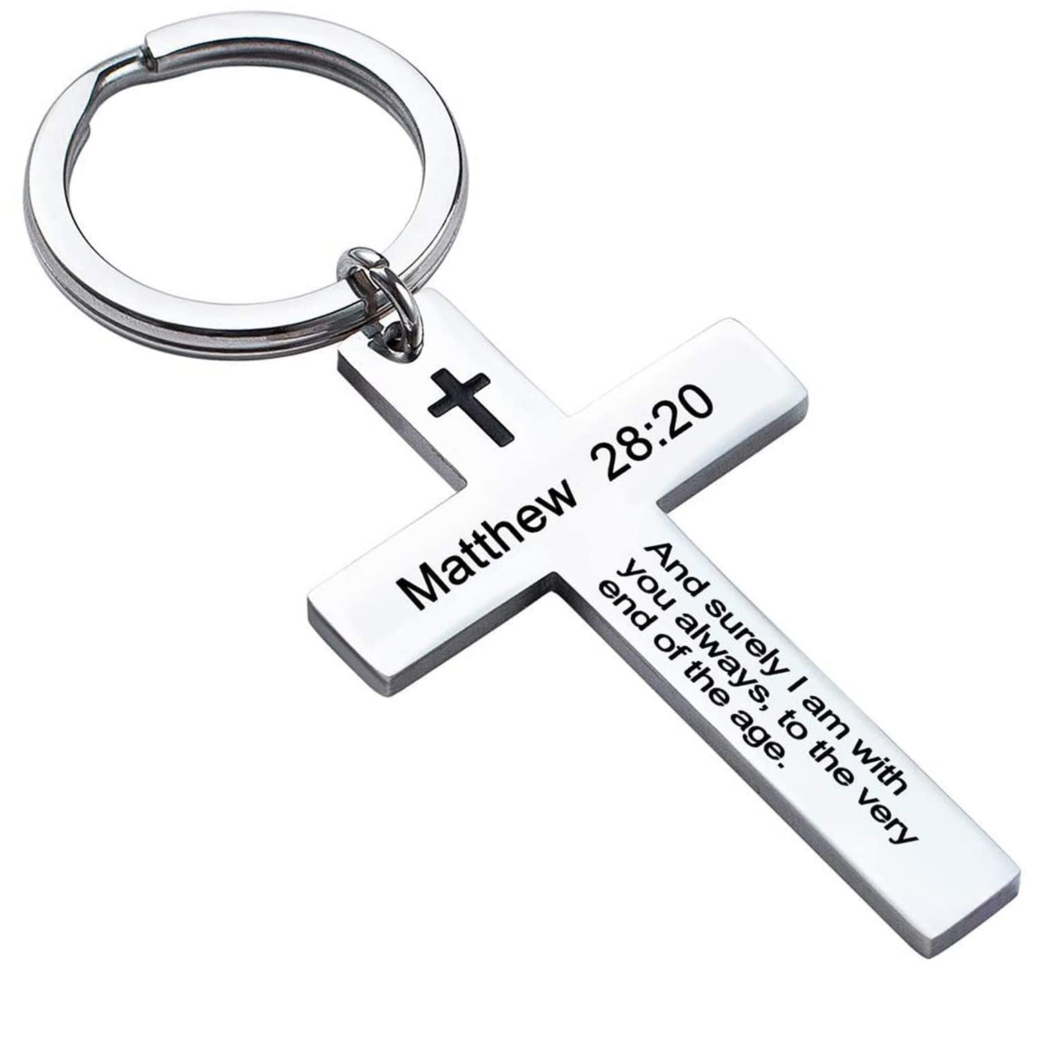 Laser Engraved Stainless Steel Cross Keychain with Biblical Quotes
