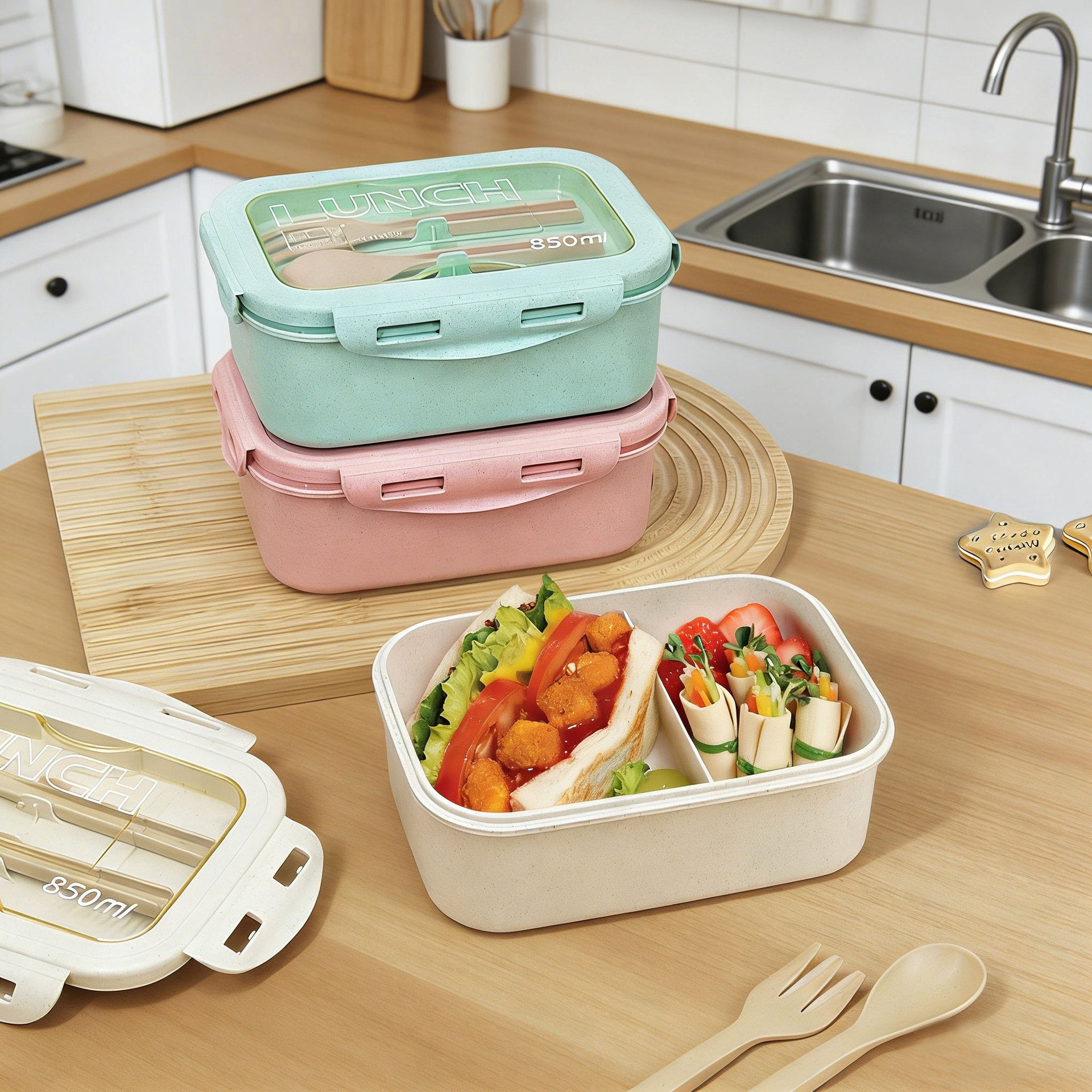Microwave-Safe Wheat Straw Lunch Box with Compartments