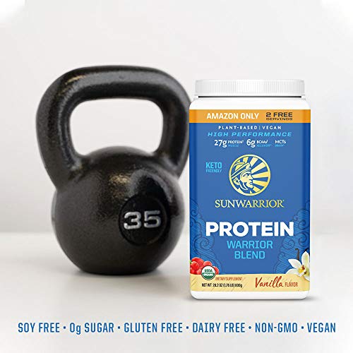 Organic Sunwarrior - Warrior Blend, Plant Based, Raw Vegan Protein Powder with Peas & Hemp, Chocolate, 30 Servings, 26.4 Ounce