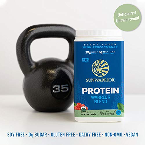 Organic Sunwarrior - Warrior Blend, Plant Based, Raw Vegan Protein Powder with Peas & Hemp, Chocolate, 30 Servings, 26.4 Ounce