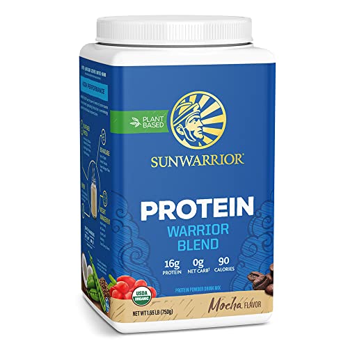 Organic Sunwarrior - Warrior Blend, Plant Based, Raw Vegan Protein Powder with Peas & Hemp, Chocolate, 30 Servings, 26.4 Ounce