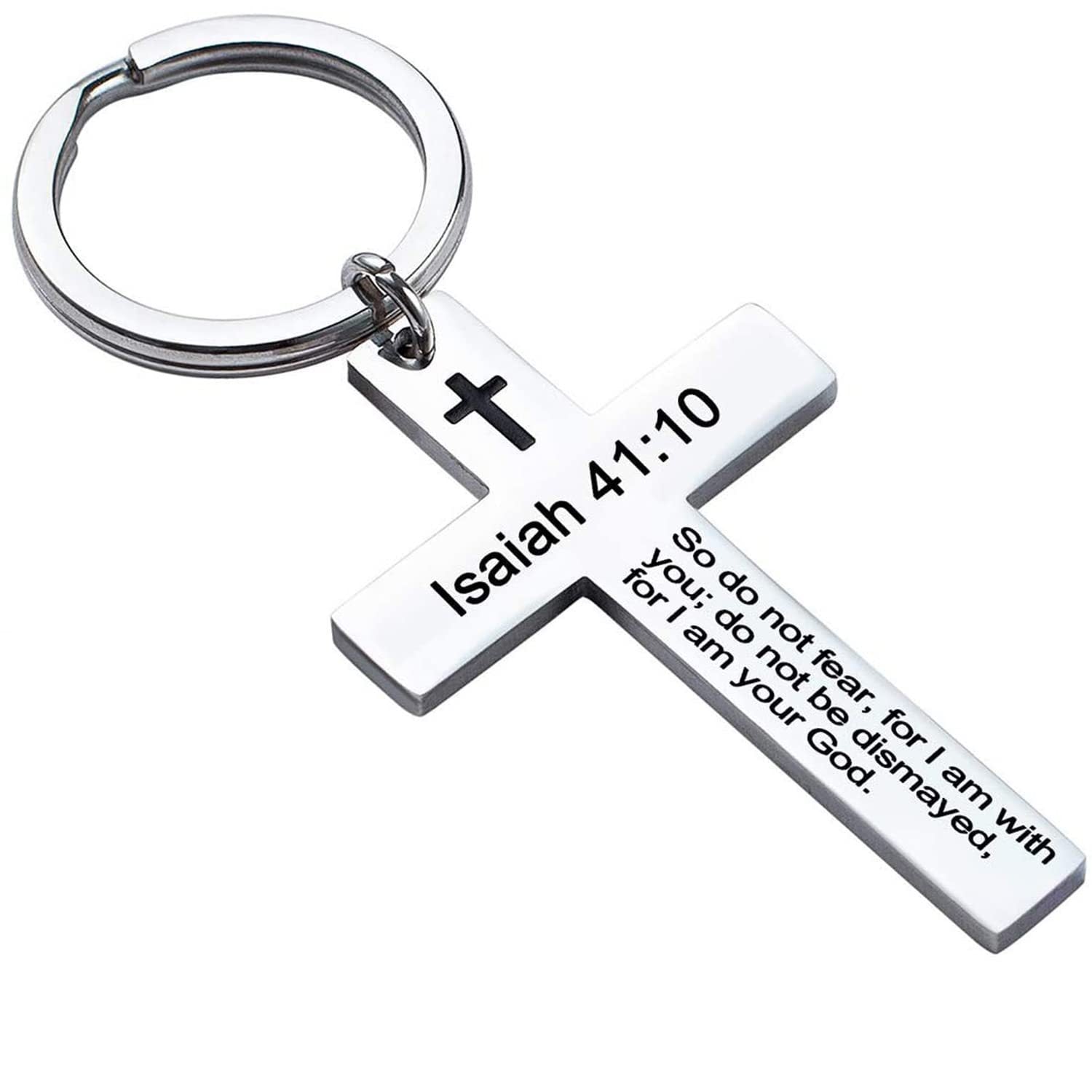 Laser Engraved Stainless Steel Cross Keychain with Biblical Quotes
