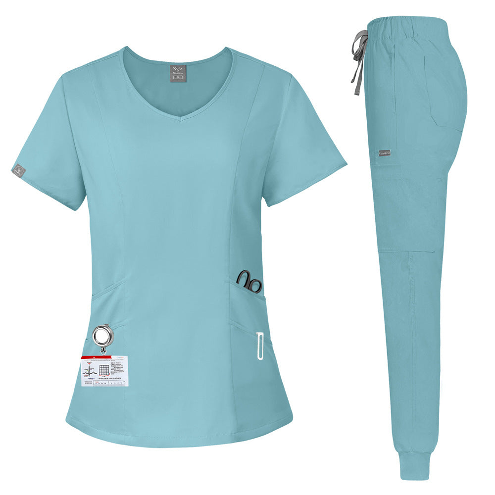 Washable Multi-Color Pocket Scrub Set for Jogging, Doctor, and Nurse Work Uniforms, Comfortable and Breathable Women's Short Sleeves