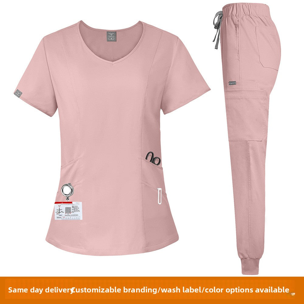 Washable Multi-Color Pocket Scrub Set for Jogging, Doctor, and Nurse Work Uniforms, Comfortable and Breathable Women's Short Sleeves