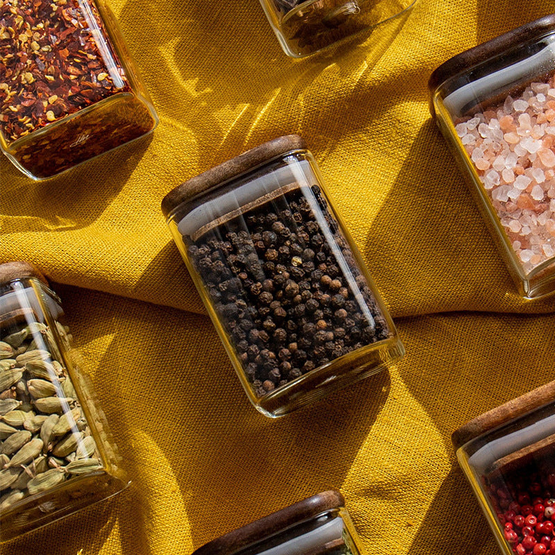 Square Glass Spice Jar with Wooden Lid