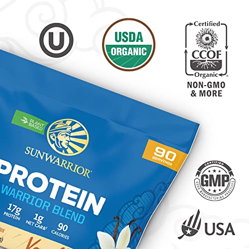 Organic Sunwarrior - Warrior Blend, Plant Based, Raw Vegan Protein Powder with Peas & Hemp, Chocolate, 30 Servings, 26.4 Ounce