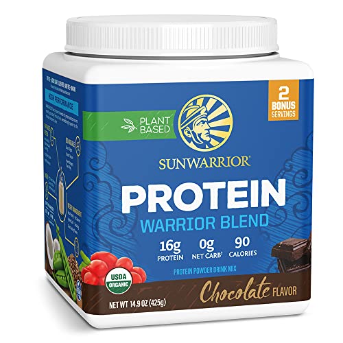 Organic Sunwarrior - Warrior Blend, Plant Based, Raw Vegan Protein Powder with Peas & Hemp, Chocolate, 30 Servings, 26.4 Ounce