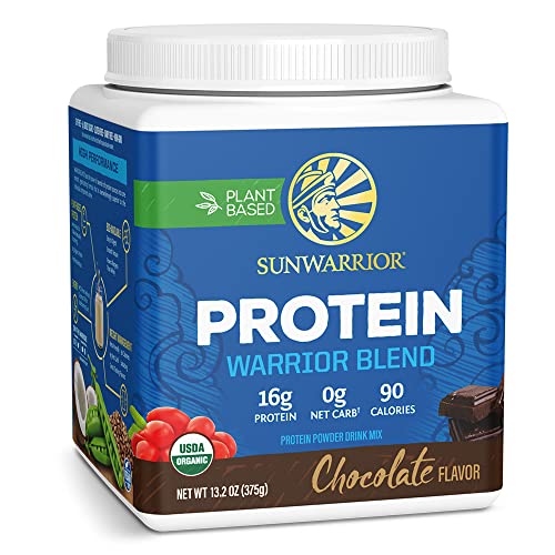 Organic Sunwarrior - Warrior Blend, Plant Based, Raw Vegan Protein Powder with Peas & Hemp, Chocolate, 30 Servings, 26.4 Ounce