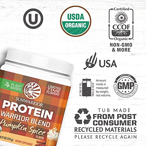 Organic Sunwarrior - Warrior Blend, Plant Based, Raw Vegan Protein Powder with Peas & Hemp, Chocolate, 30 Servings, 26.4 Ounce