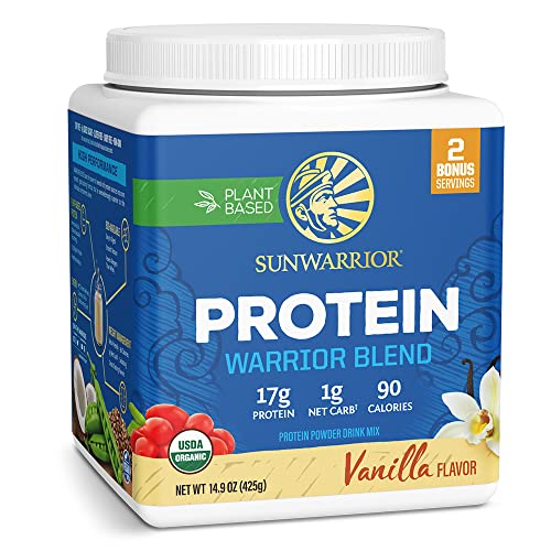 Organic Sunwarrior - Warrior Blend, Plant Based, Raw Vegan Protein Powder with Peas & Hemp, Chocolate, 30 Servings, 26.4 Ounce