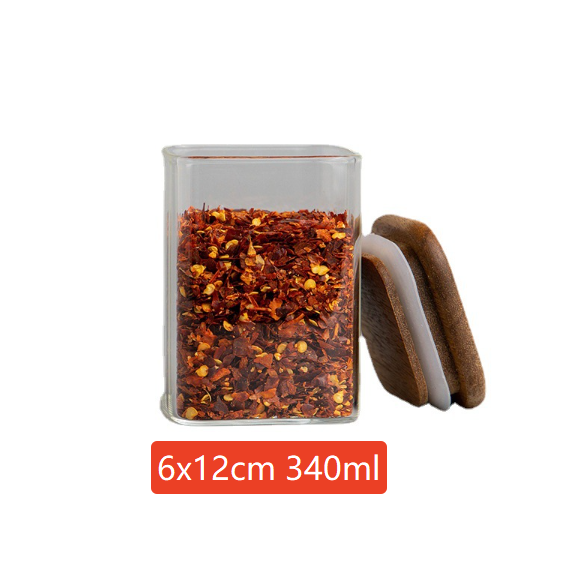Square Glass Spice Jar with Wooden Lid