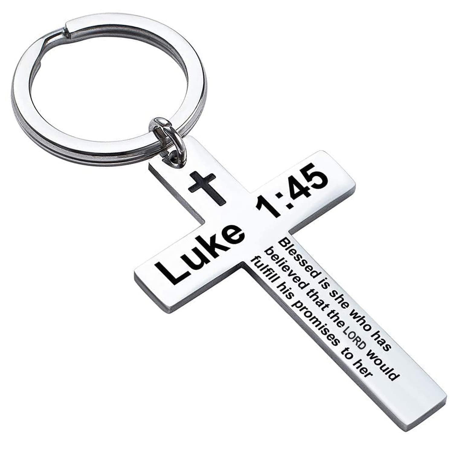 Laser Engraved Stainless Steel Cross Keychain with Biblical Quotes