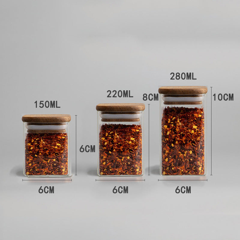 Square Glass Spice Jar with Wooden Lid