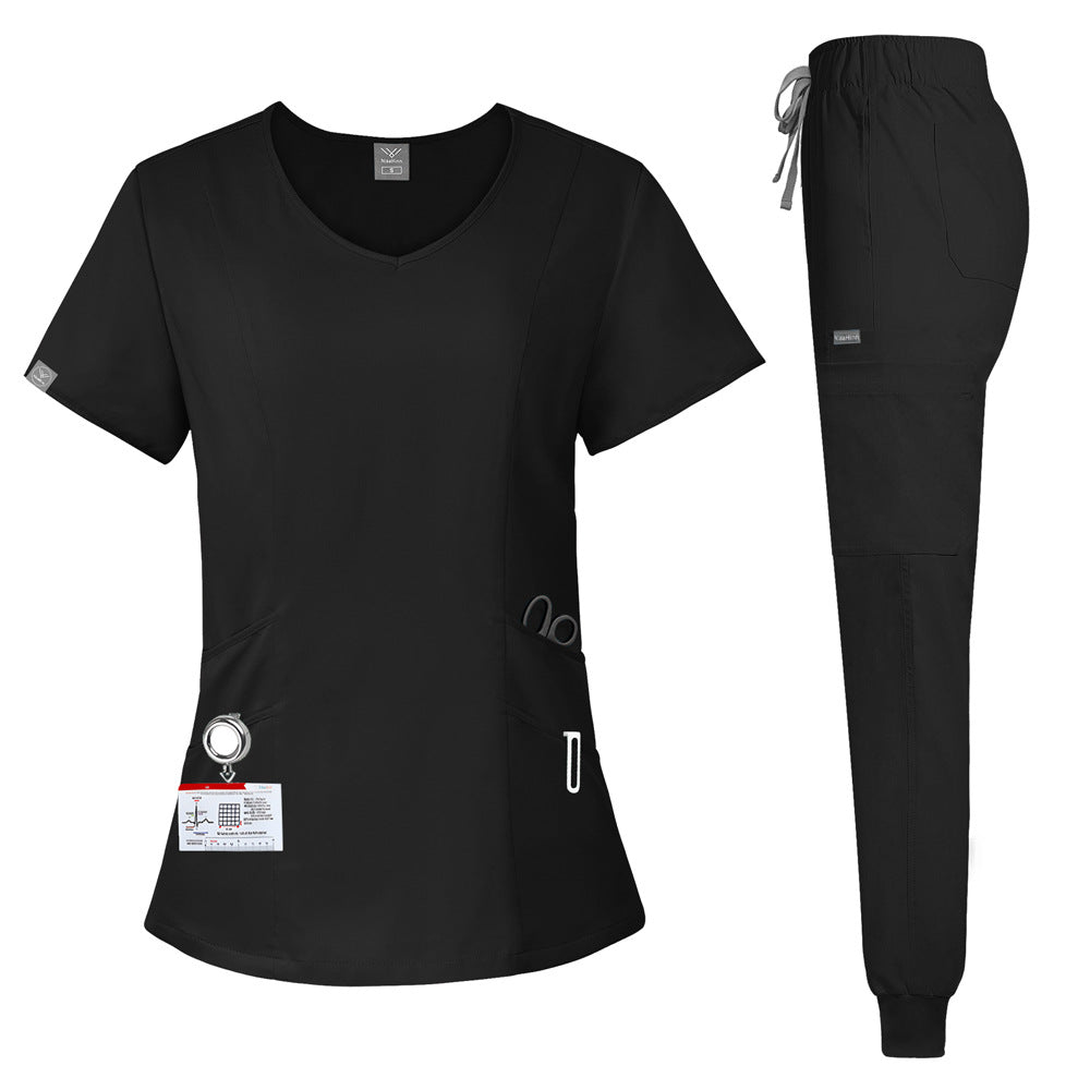 Washable Multi-Color Pocket Scrub Set for Jogging, Doctor, and Nurse Work Uniforms, Comfortable and Breathable Women's Short Sleeves