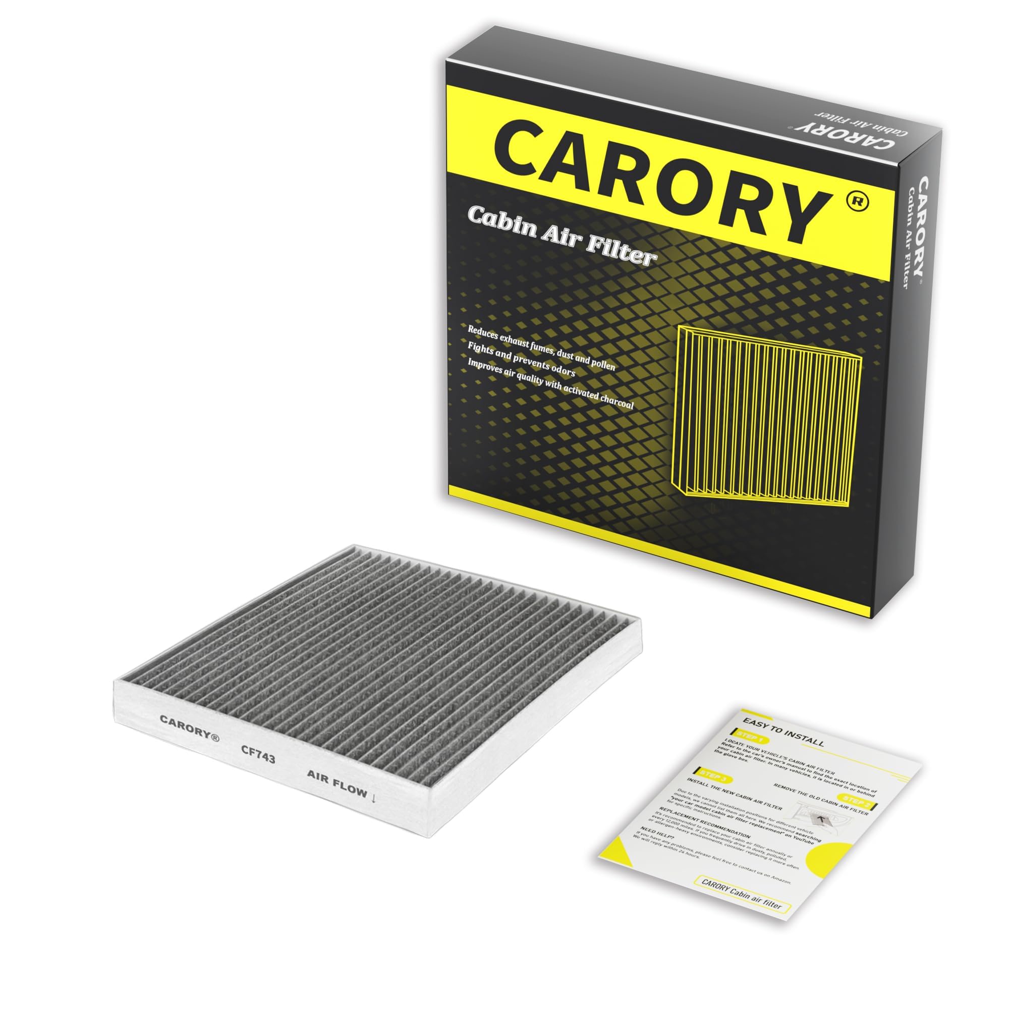 CARORY Cabin Air Filter w/Activated Carbon for Honda Accord 2003–2022, Civic 2006–2015, CR-V 2007–2016, Odyssey 2005–2017, Pilot 2009–2022, Ridgeline 2006–2025, Acura MDX 2007–2020, and More, CF134