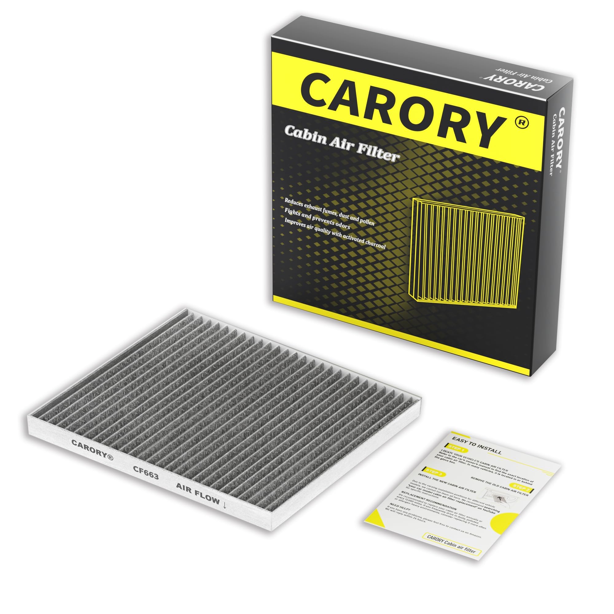 CARORY Cabin Air Filter w/Activated Carbon for Honda Accord 2003–2022, Civic 2006–2015, CR-V 2007–2016, Odyssey 2005–2017, Pilot 2009–2022, Ridgeline 2006–2025, Acura MDX 2007–2020, and More, CF134
