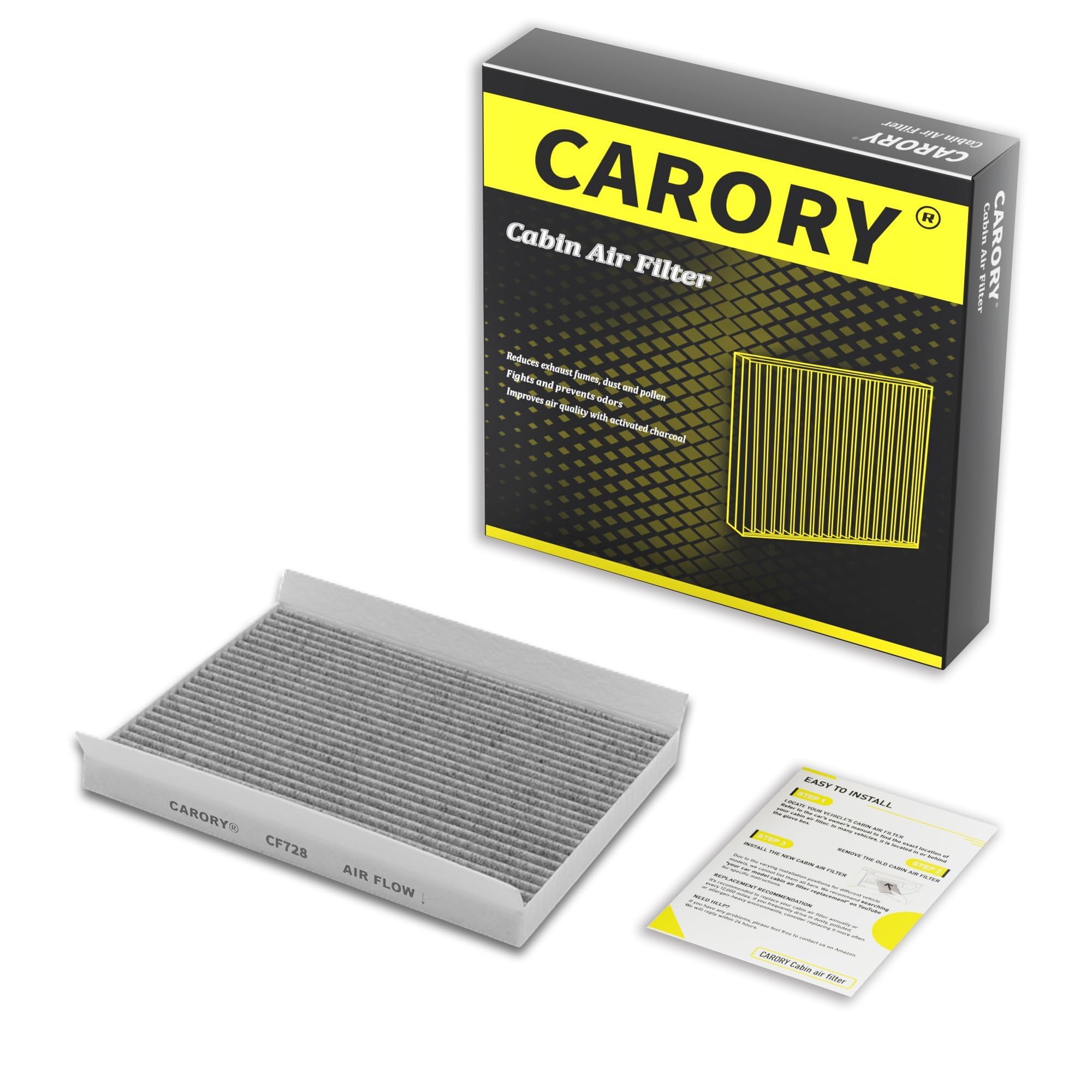 CARORY Cabin Air Filter w/Activated Carbon for Honda Accord 2003–2022, Civic 2006–2015, CR-V 2007–2016, Odyssey 2005–2017, Pilot 2009–2022, Ridgeline 2006–2025, Acura MDX 2007–2020, and More, CF134