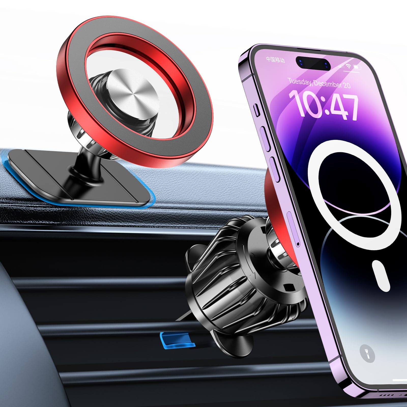 for iPhone Magsafe car Mount【20 Strong Magnets】Magnetic Phone Holder for Car Dashboard【360° Rotation】Hands Free Car Phone Holder Mount Dash Fit iPhone 15 14 13 12 Pro Max Plus MagSafe Car Accessories