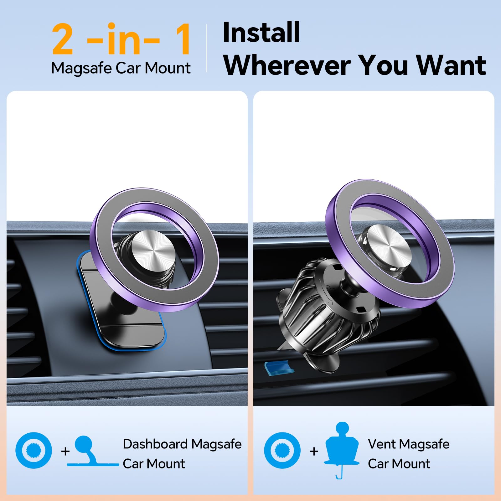 for iPhone Magsafe car Mount【20 Strong Magnets】Magnetic Phone Holder for Car Dashboard【360° Rotation】Hands Free Car Phone Holder Mount Dash Fit iPhone 15 14 13 12 Pro Max Plus MagSafe Car Accessories