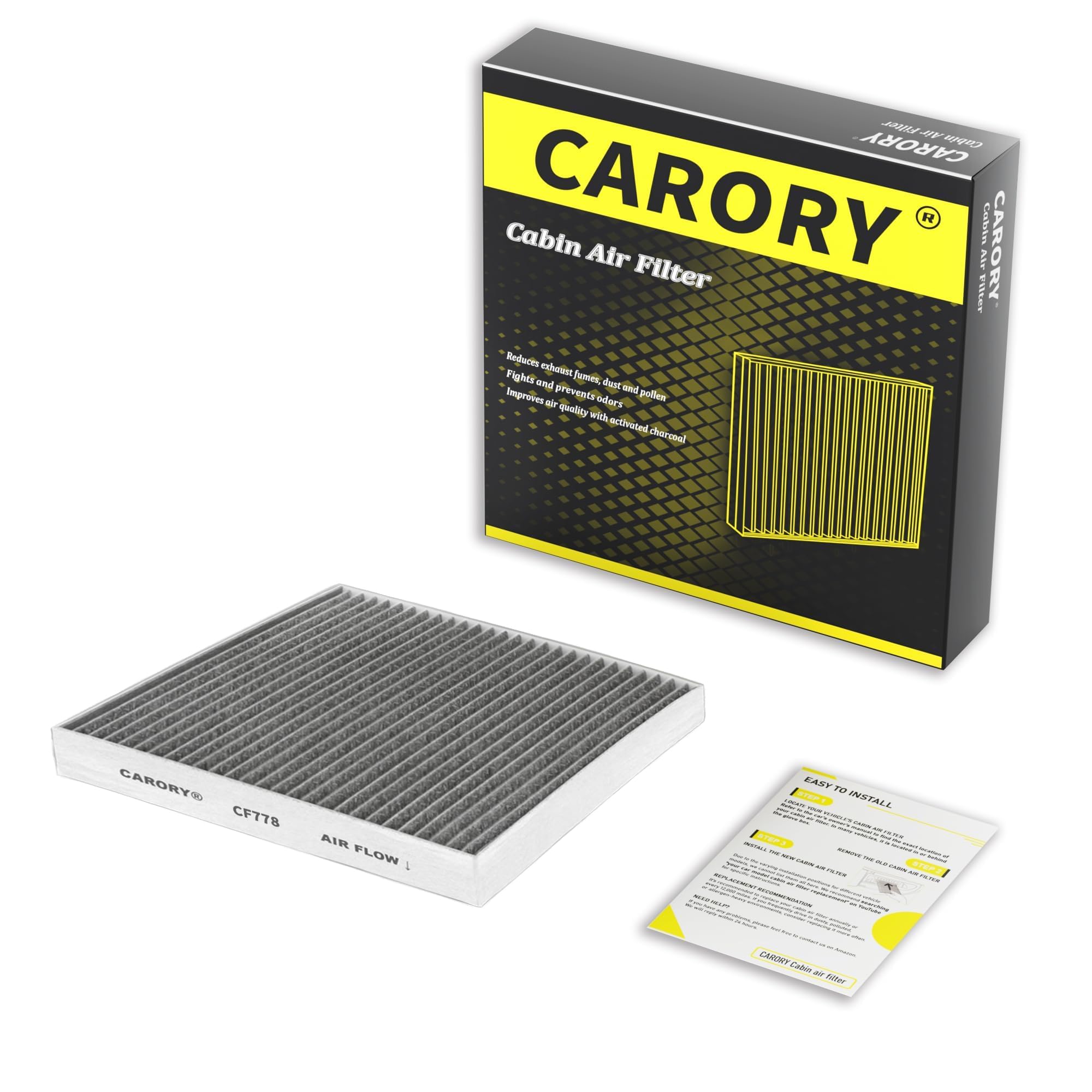 CARORY Cabin Air Filter w/Activated Carbon for Honda Accord 2003–2022, Civic 2006–2015, CR-V 2007–2016, Odyssey 2005–2017, Pilot 2009–2022, Ridgeline 2006–2025, Acura MDX 2007–2020, and More, CF134