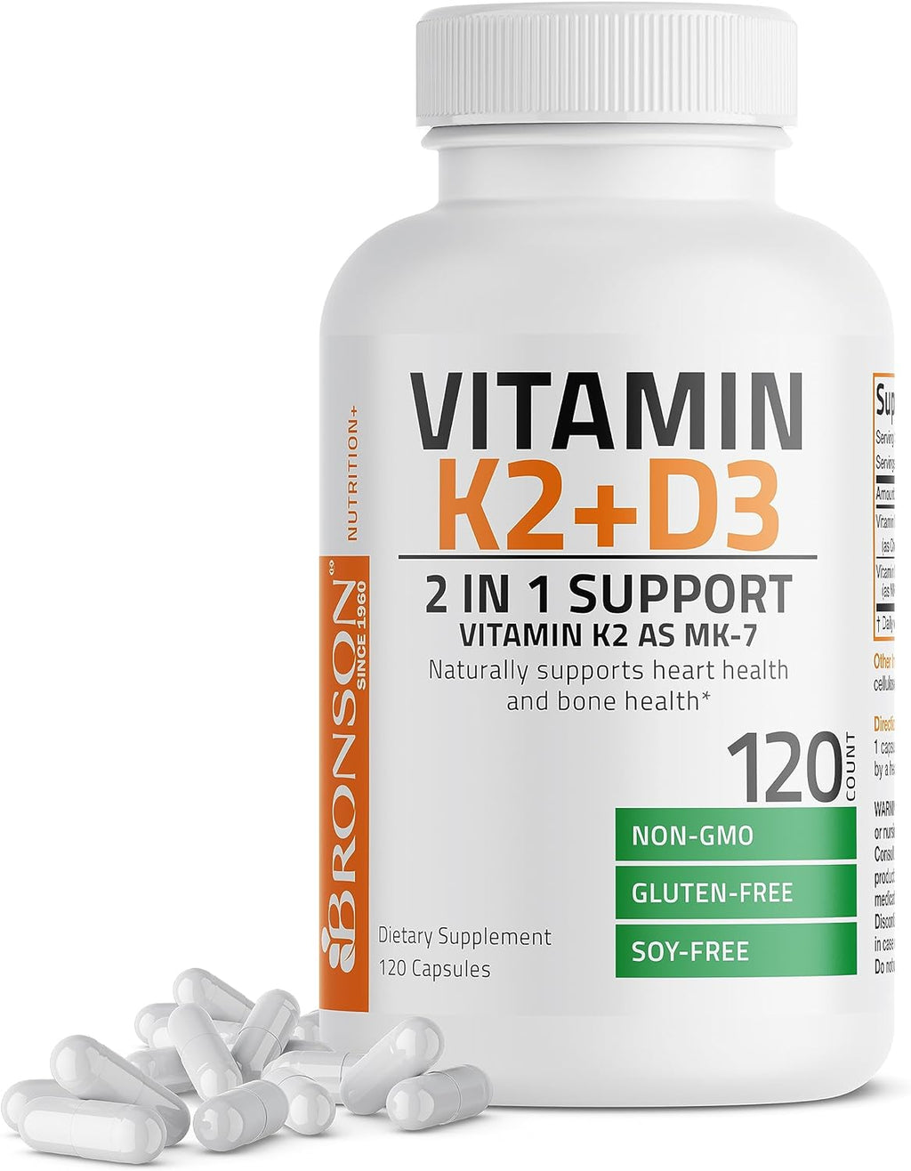 Bronson Vitamin K2 (MK7) with D3 Supplement Non-GMO Formula 5000 IU Vitamin D3 & 90 mcg Vitamin K2 MK-7 Easy to Swallow Vitamin D & K Complex, 120 Capsules