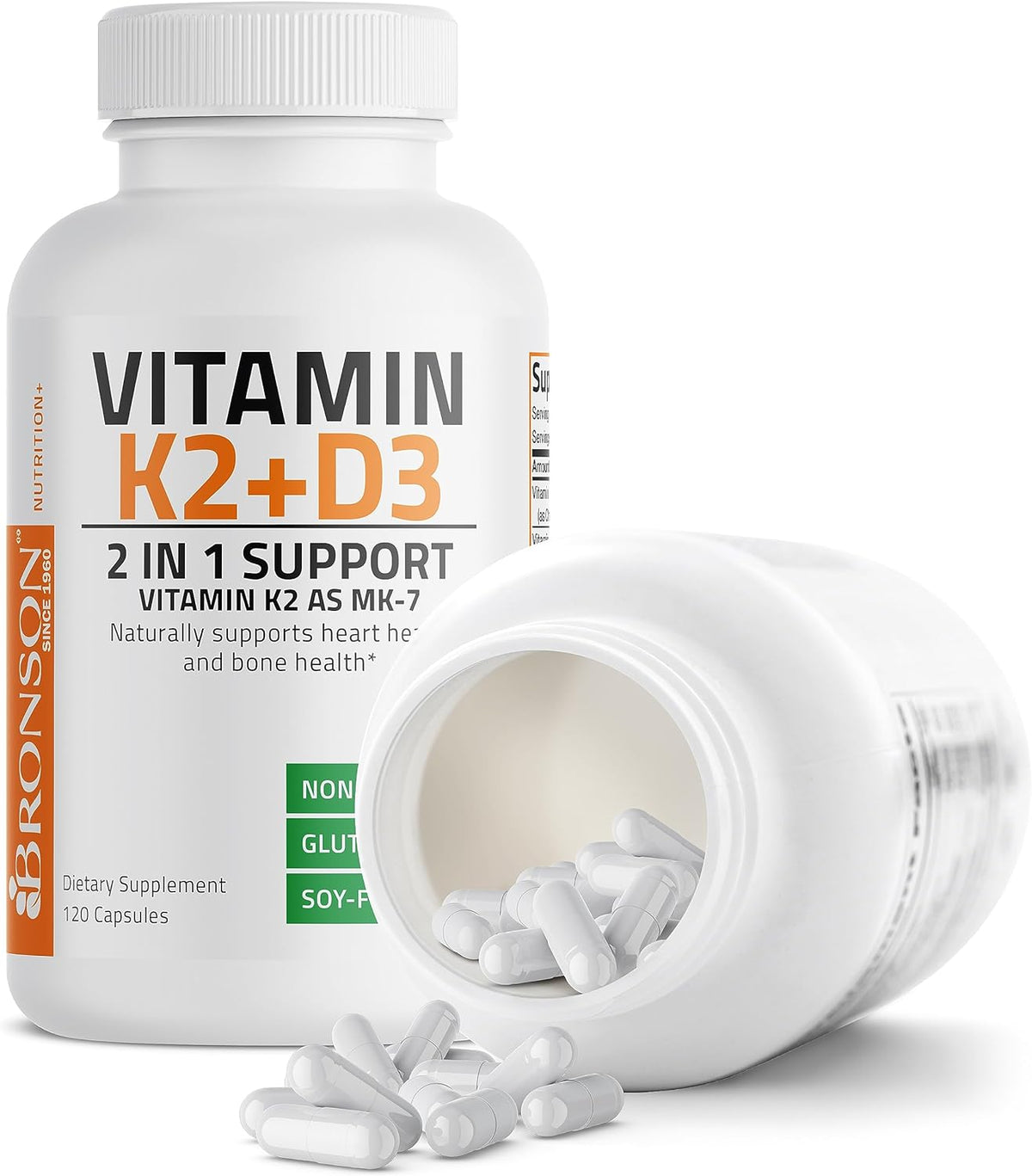 Bronson Vitamin K2 (MK7) with D3 Supplement Non-GMO Formula 5000 IU Vitamin D3 & 90 mcg Vitamin K2 MK-7 Easy to Swallow Vitamin D & K Complex, 120 Capsules