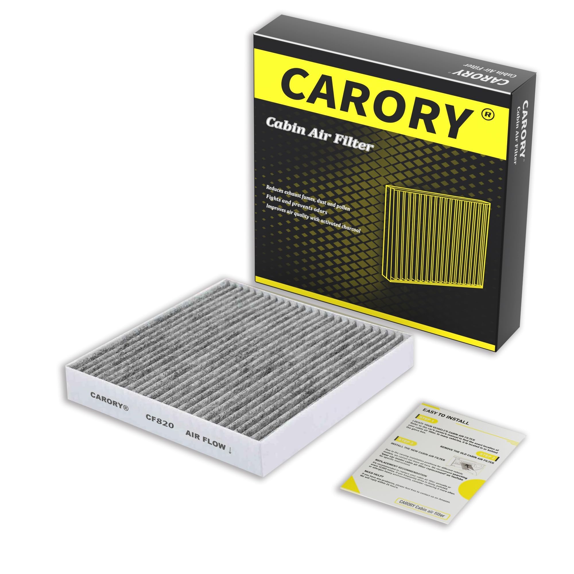 CARORY Cabin Air Filter w/Activated Carbon for Honda Accord 2003–2022, Civic 2006–2015, CR-V 2007–2016, Odyssey 2005–2017, Pilot 2009–2022, Ridgeline 2006–2025, Acura MDX 2007–2020, and More, CF134