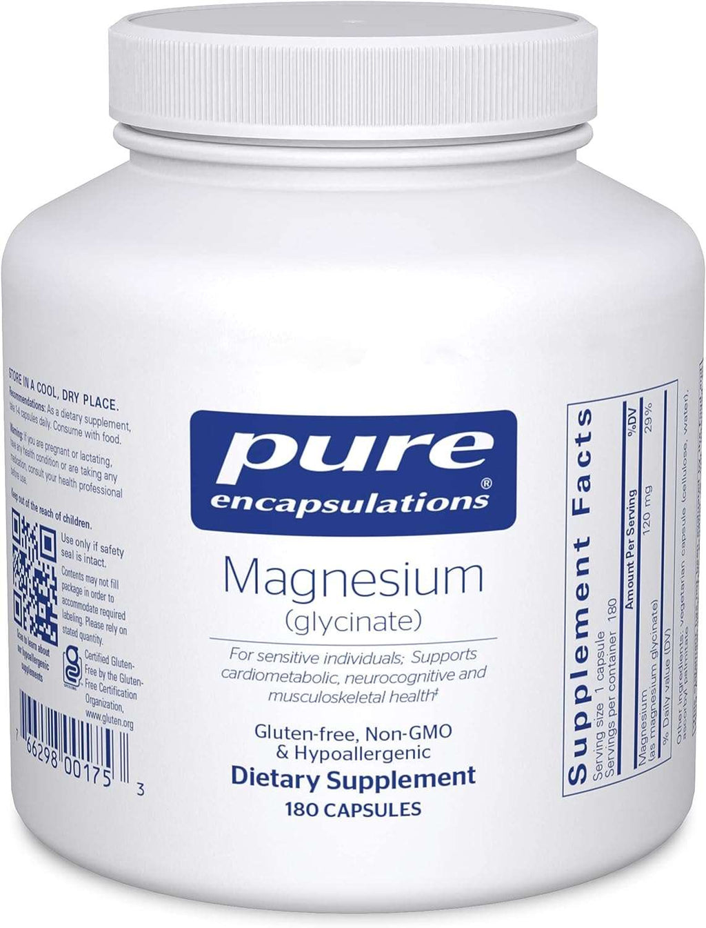Pure Encapsulations Magnesium (Glycinate) - Supplement to Support Stress Relief, Sleep, Heart Health, Nerves, Muscles, and Metabolism* - with Magnesium Glycinate - 180 Capsules