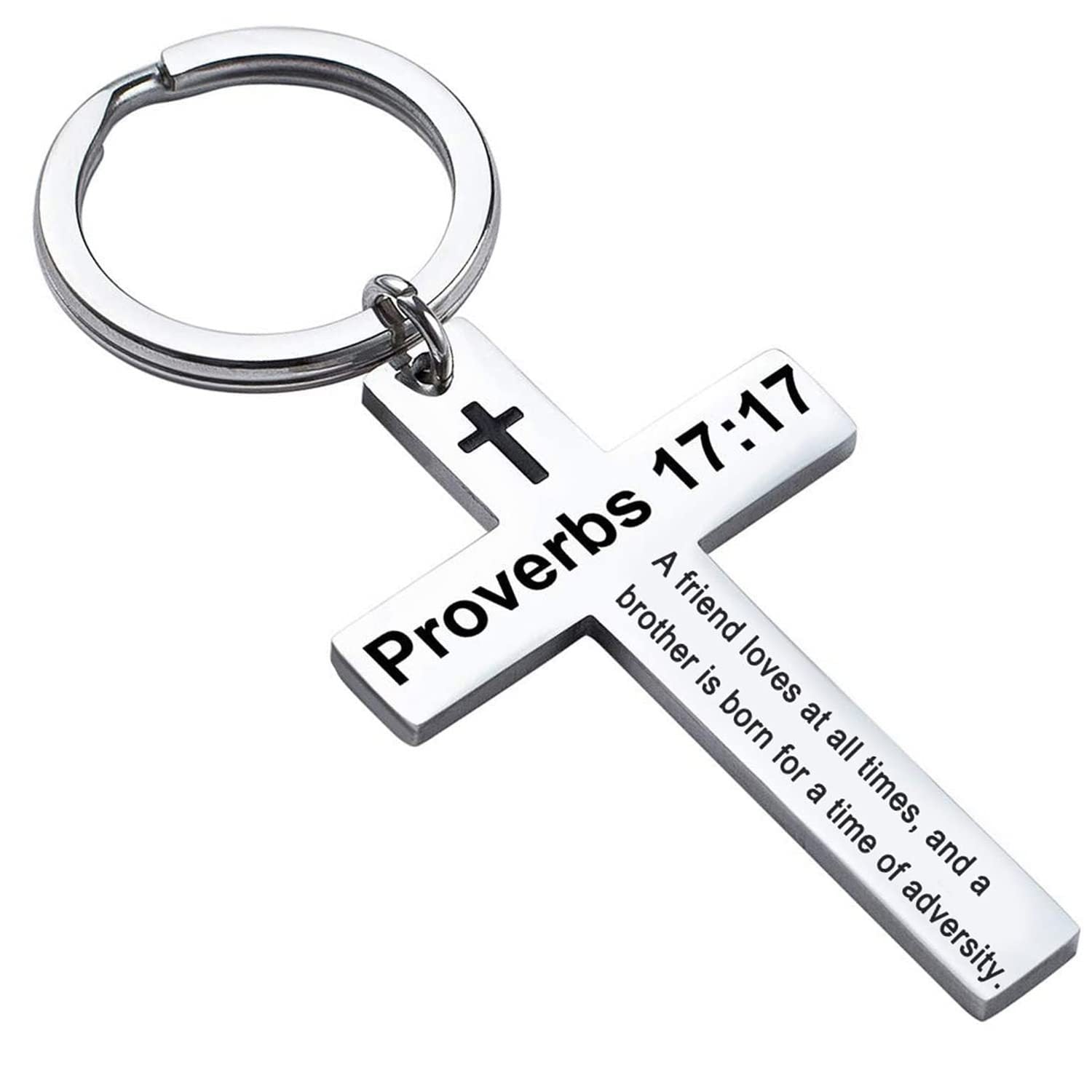 Laser Engraved Stainless Steel Cross Keychain with Biblical Quotes