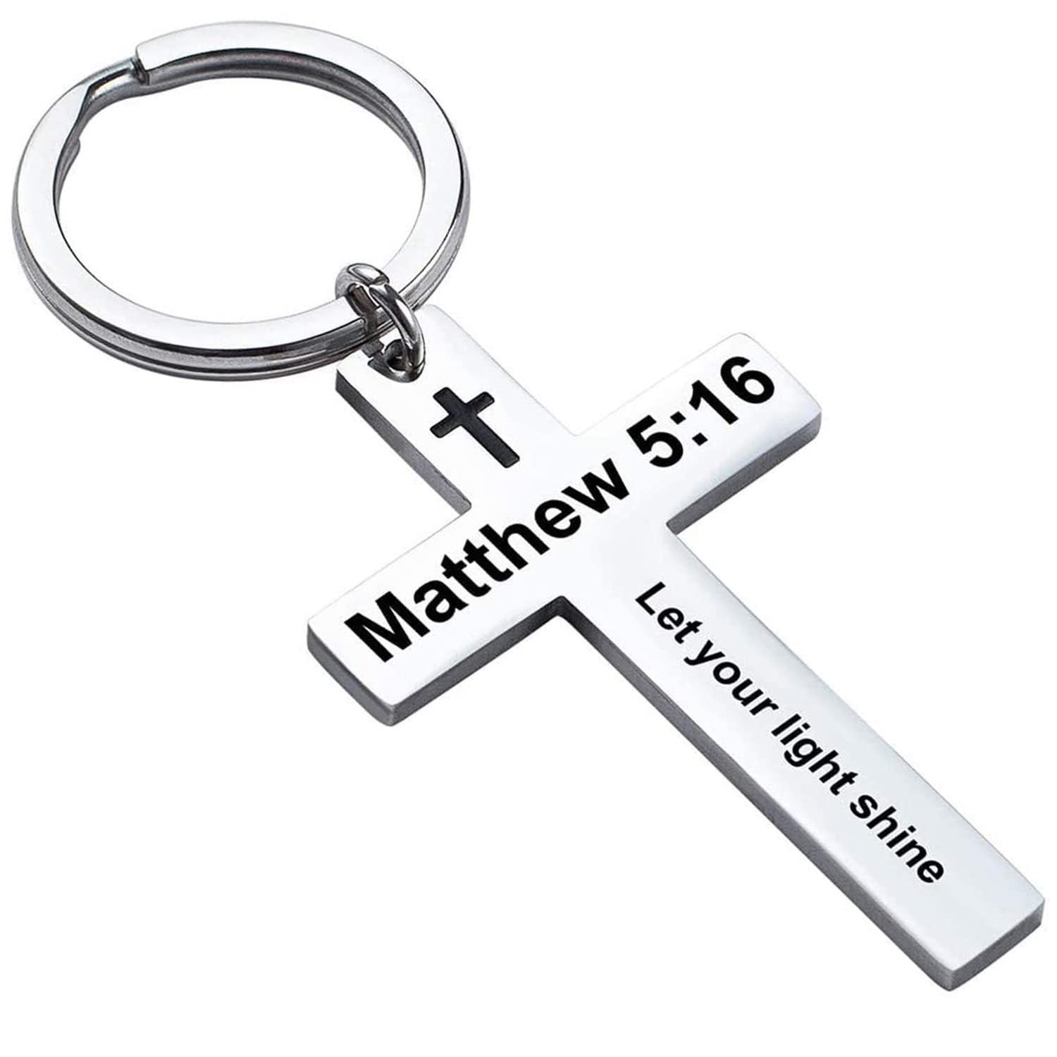Laser Engraved Stainless Steel Cross Keychain with Biblical Quotes