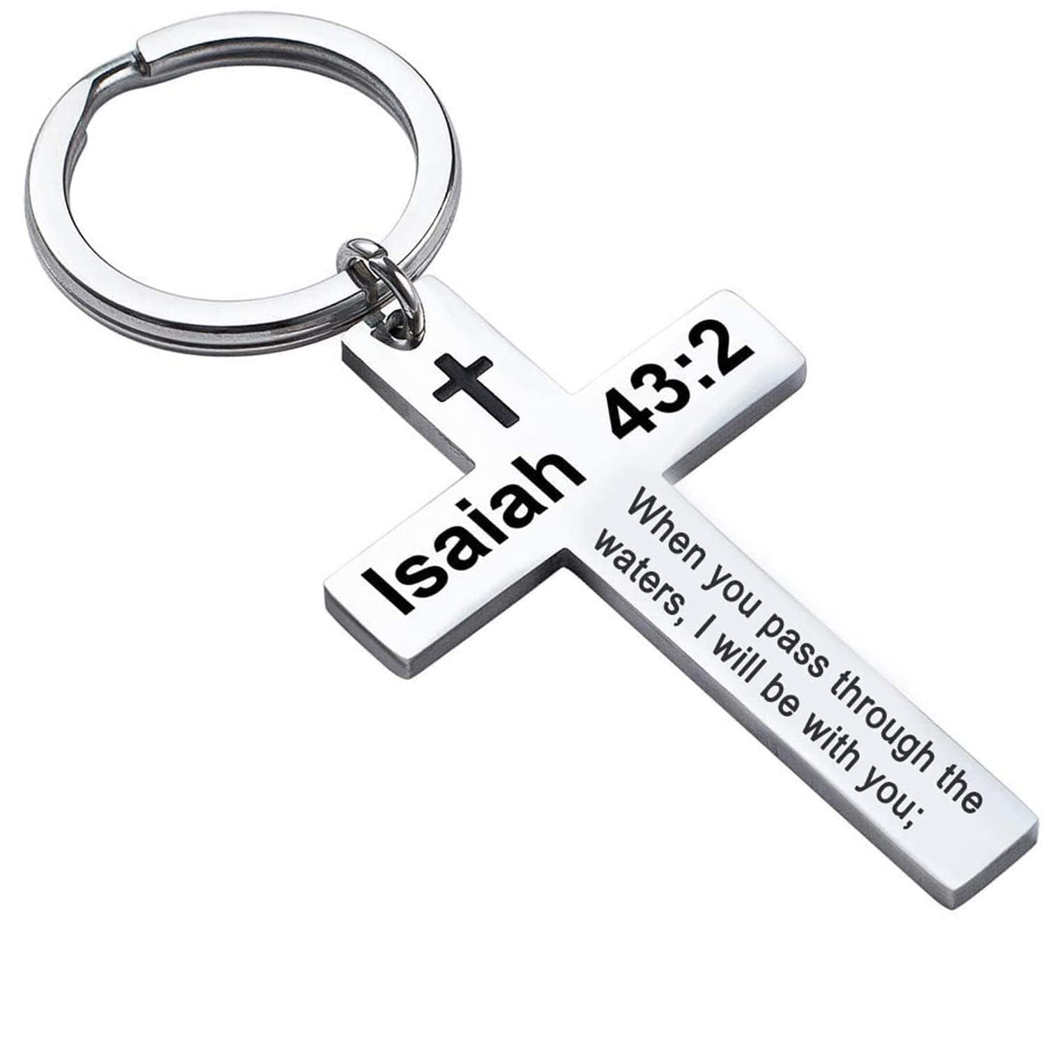 Laser Engraved Stainless Steel Cross Keychain with Biblical Quotes