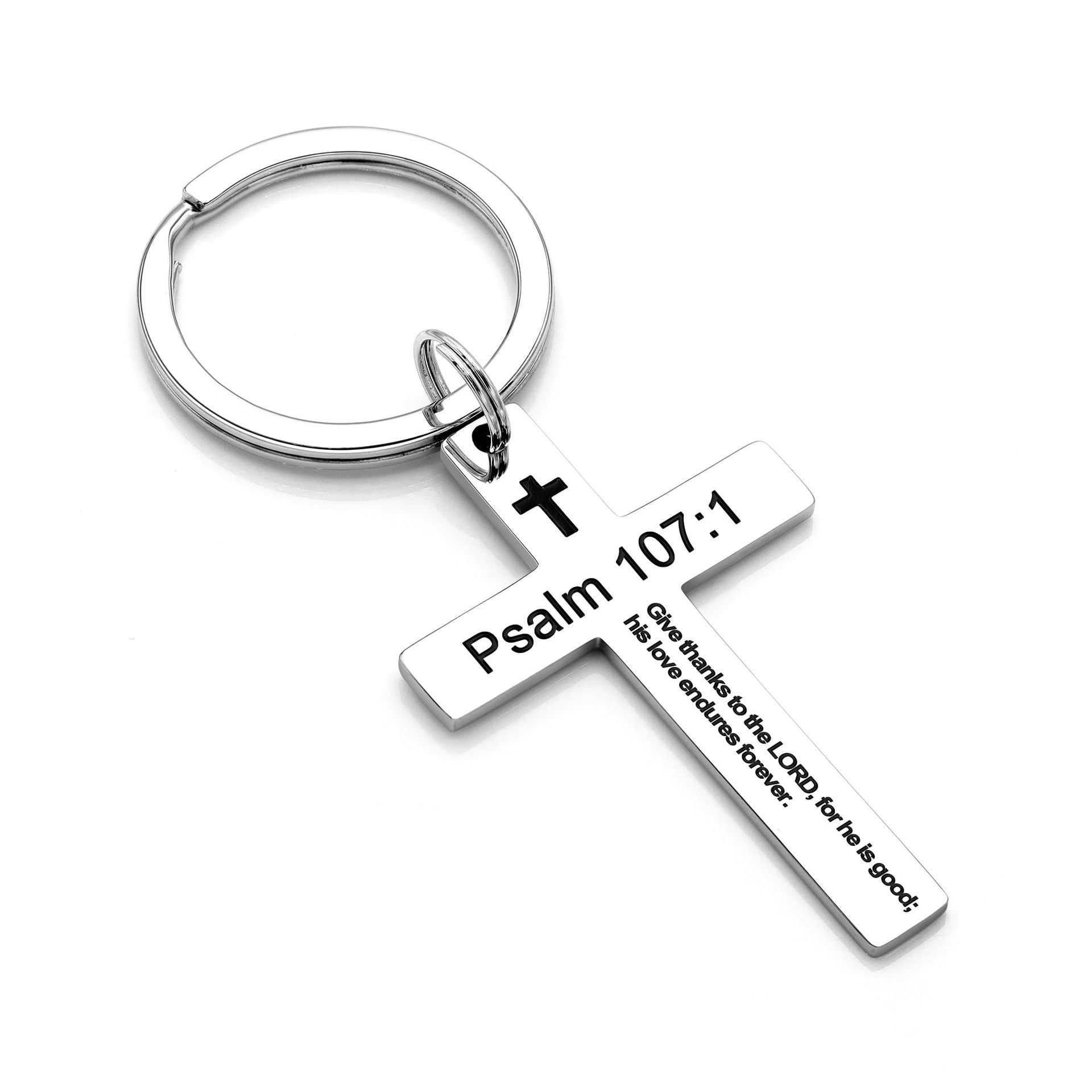 Laser Engraved Stainless Steel Cross Keychain with Biblical Quotes