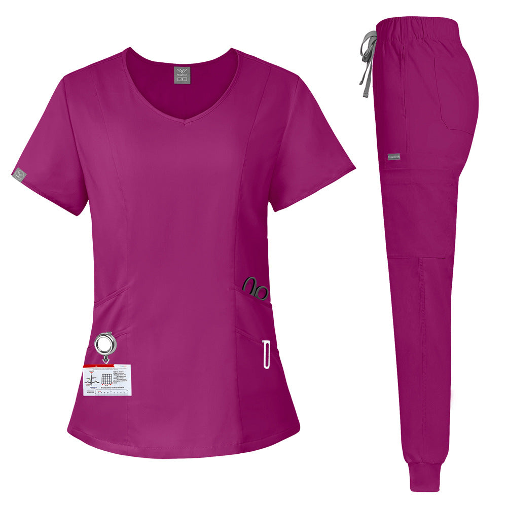 Washable Multi-Color Pocket Scrub Set for Jogging, Doctor, and Nurse Work Uniforms, Comfortable and Breathable Women's Short Sleeves