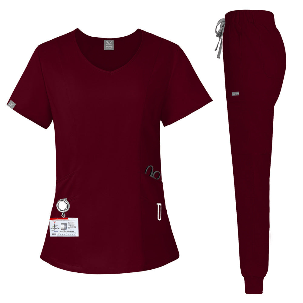 Washable Multi-Color Pocket Scrub Set for Jogging, Doctor, and Nurse Work Uniforms, Comfortable and Breathable Women's Short Sleeves