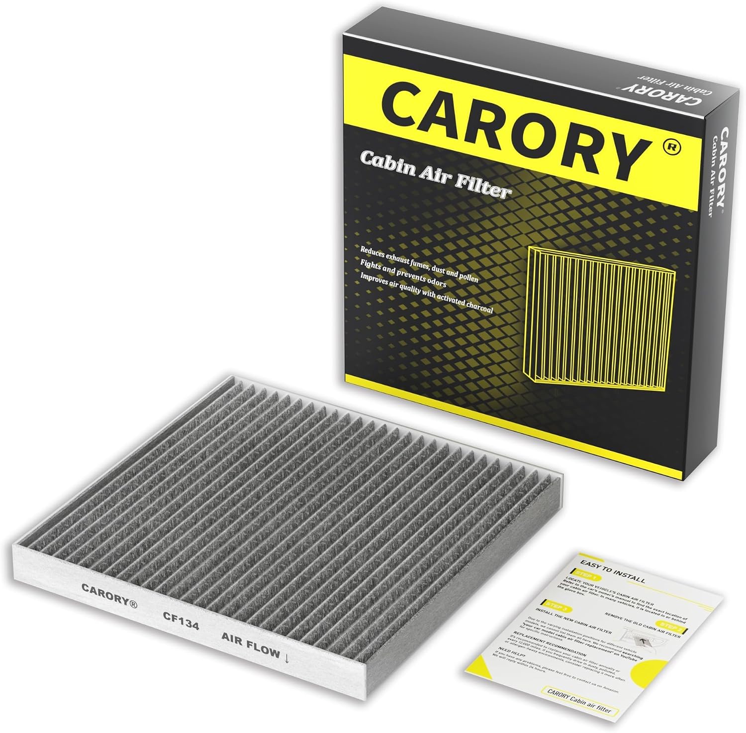 CARORY Cabin Air Filter w/Activated Carbon for Honda Accord 2003–2022, Civic 2006–2015, CR-V 2007–2016, Odyssey 2005–2017, Pilot 2009–2022, Ridgeline 2006–2025, Acura MDX 2007–2020, and More, CF134