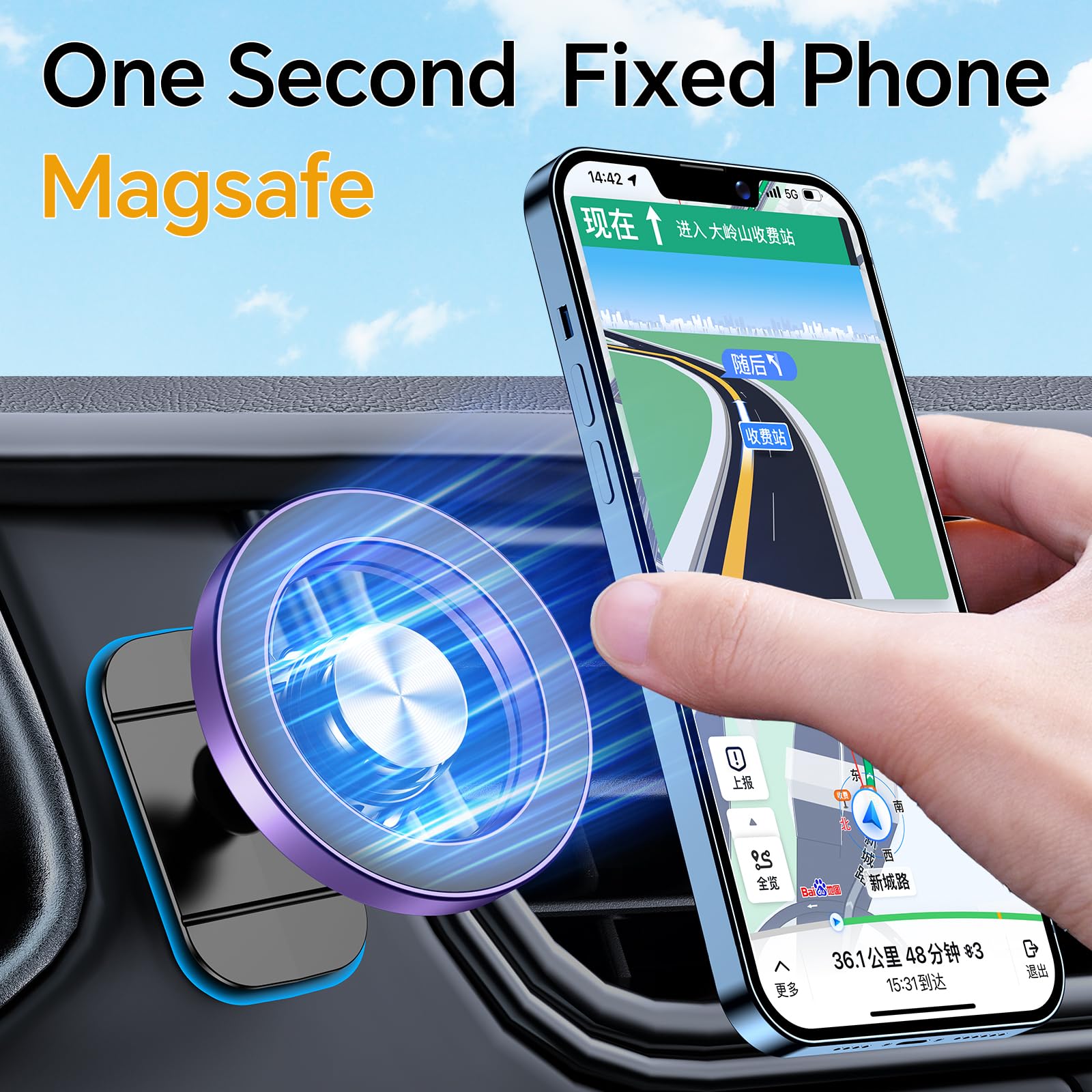 for iPhone Magsafe car Mount【20 Strong Magnets】Magnetic Phone Holder for Car Dashboard【360° Rotation】Hands Free Car Phone Holder Mount Dash Fit iPhone 15 14 13 12 Pro Max Plus MagSafe Car Accessories