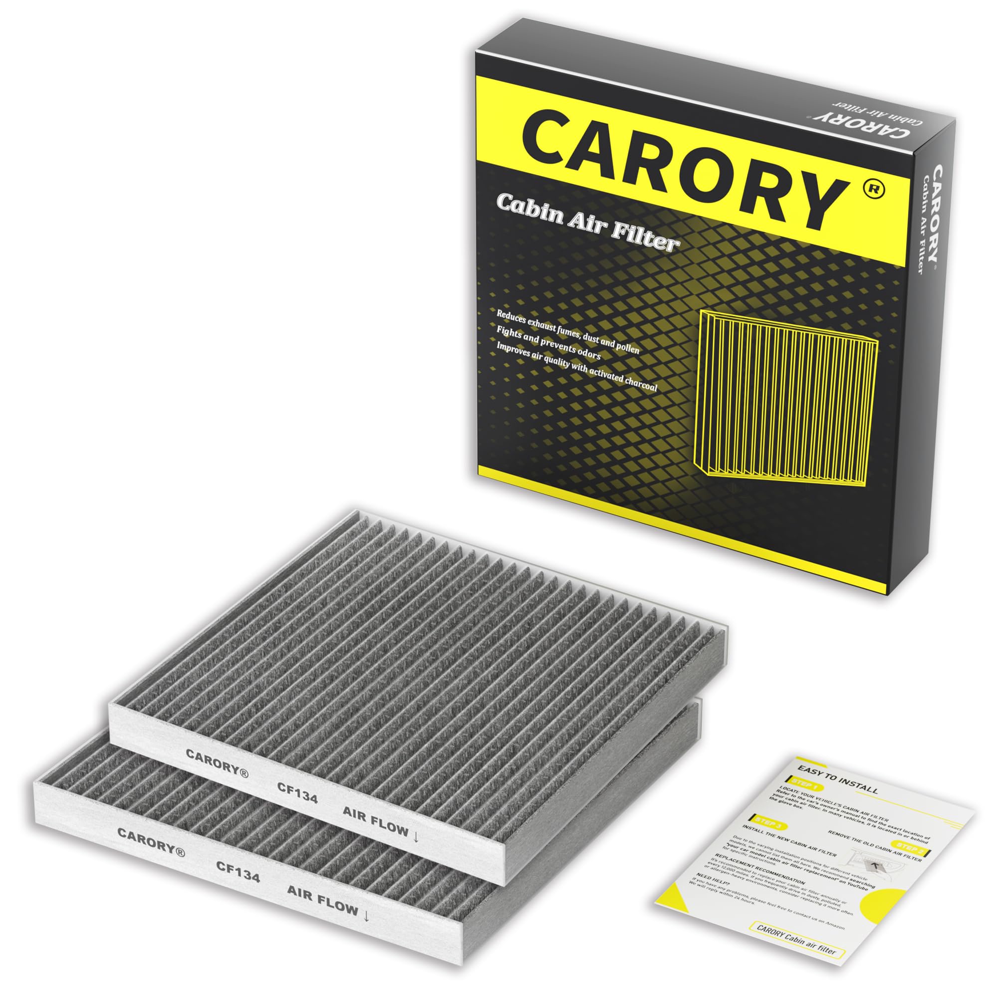 CARORY Cabin Air Filter w/Activated Carbon for Honda Accord 2003–2022, Civic 2006–2015, CR-V 2007–2016, Odyssey 2005–2017, Pilot 2009–2022, Ridgeline 2006–2025, Acura MDX 2007–2020, and More, CF134