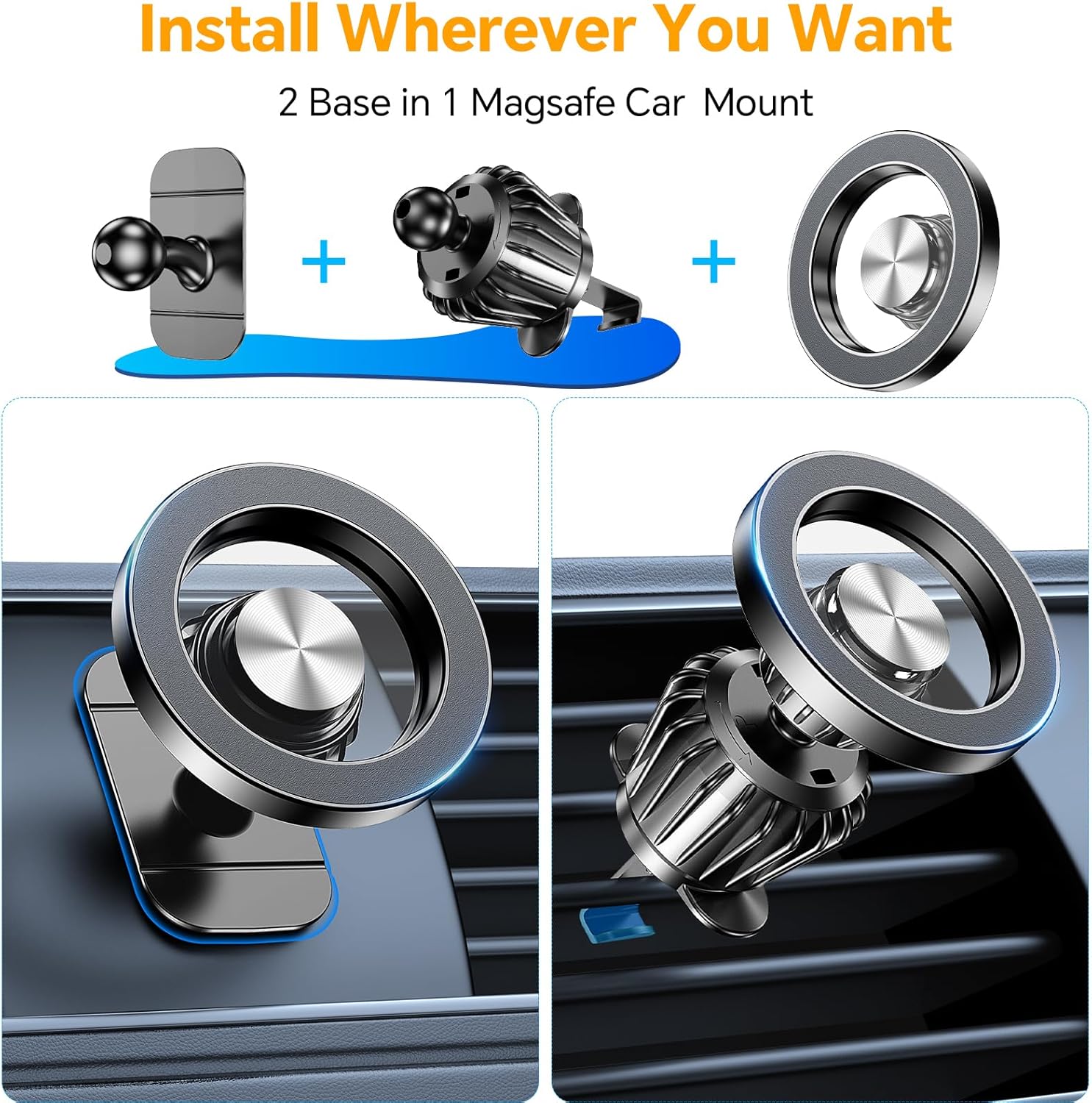 for iPhone Magsafe car Mount【20 Strong Magnets】Magnetic Phone Holder for Car Dashboard【360° Rotation】Hands Free Car Phone Holder Mount Dash Fit iPhone 15 14 13 12 Pro Max Plus MagSafe Car Accessories