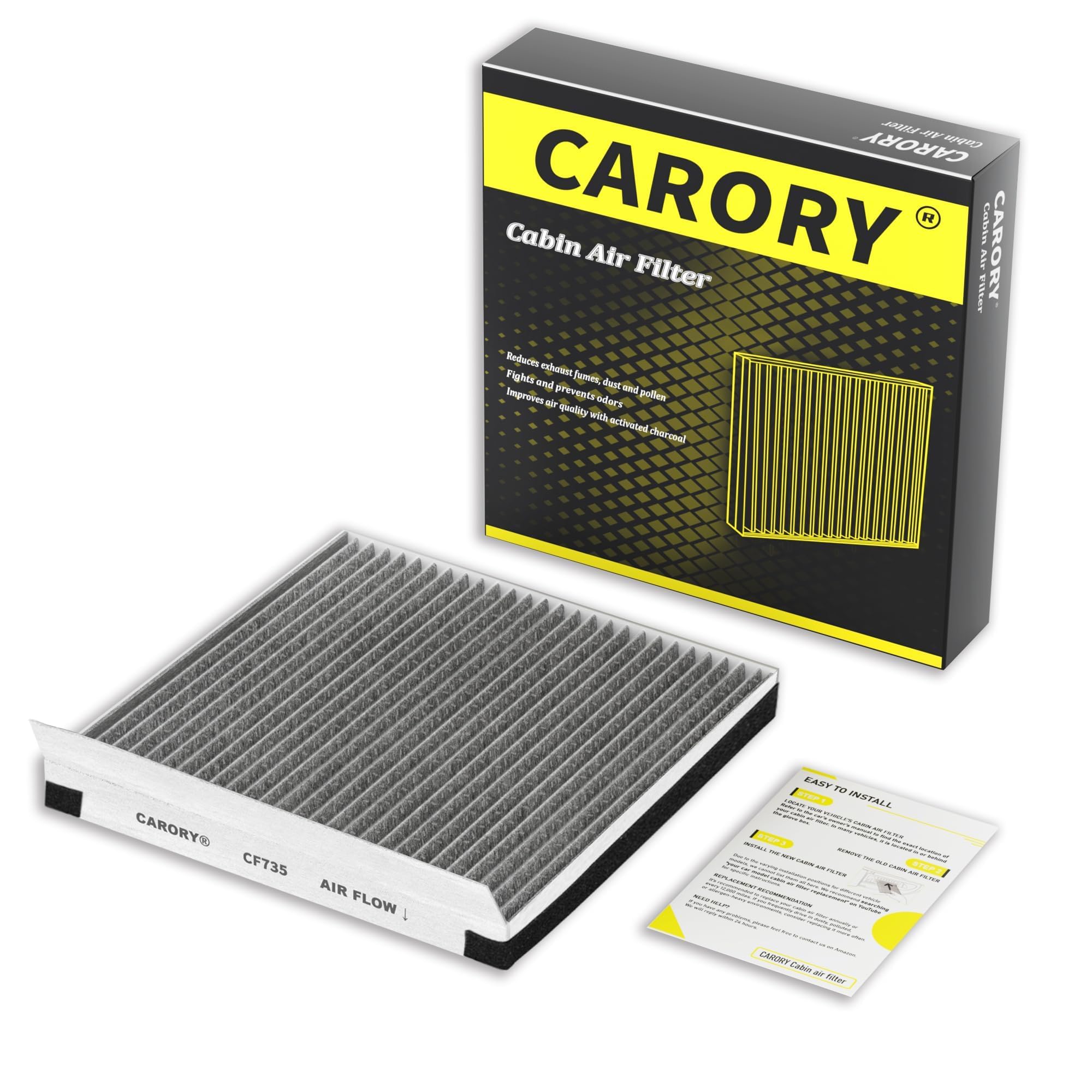 CARORY Cabin Air Filter w/Activated Carbon for Honda Accord 2003–2022, Civic 2006–2015, CR-V 2007–2016, Odyssey 2005–2017, Pilot 2009–2022, Ridgeline 2006–2025, Acura MDX 2007–2020, and More, CF134
