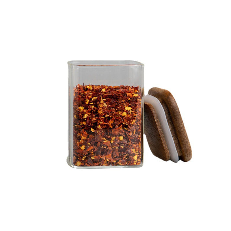 Square Glass Spice Jar with Wooden Lid