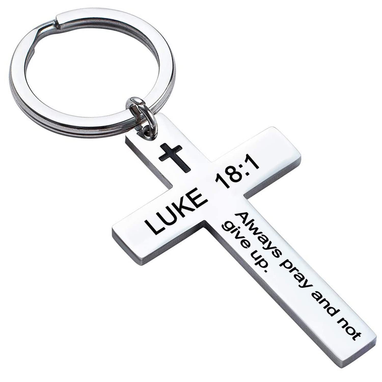 Laser Engraved Stainless Steel Cross Keychain with Biblical Quotes