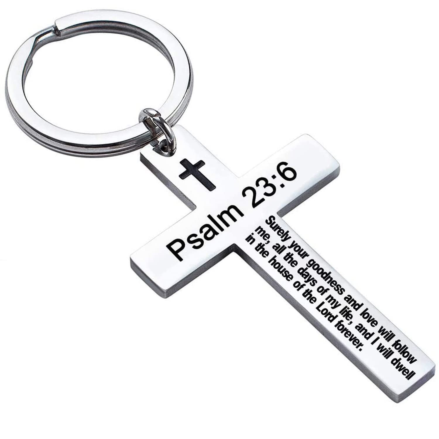 Laser Engraved Stainless Steel Cross Keychain with Biblical Quotes