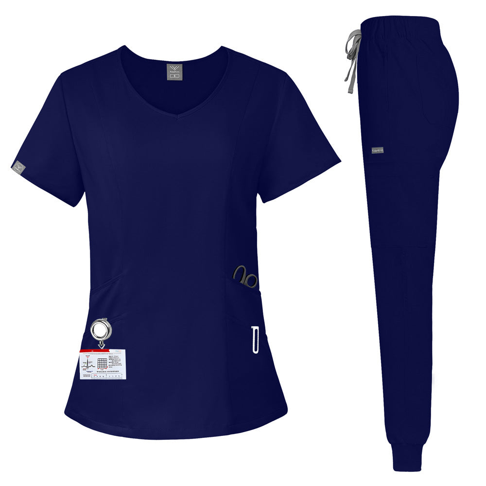 Washable Multi-Color Pocket Scrub Set for Jogging, Doctor, and Nurse Work Uniforms, Comfortable and Breathable Women's Short Sleeves