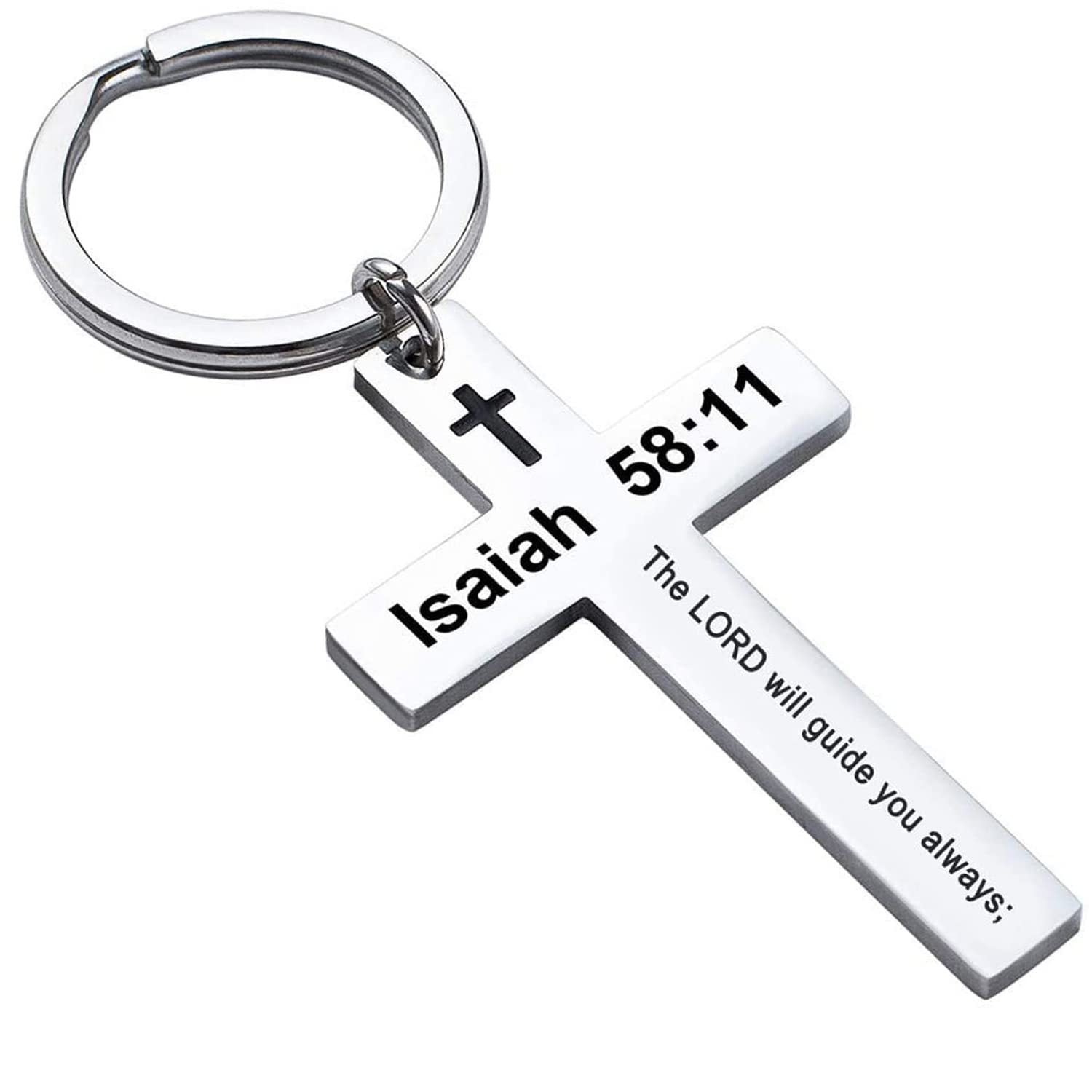 Laser Engraved Stainless Steel Cross Keychain with Biblical Quotes
