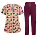 Printed V-Neck Short Sleeve Nurse Uniform Set