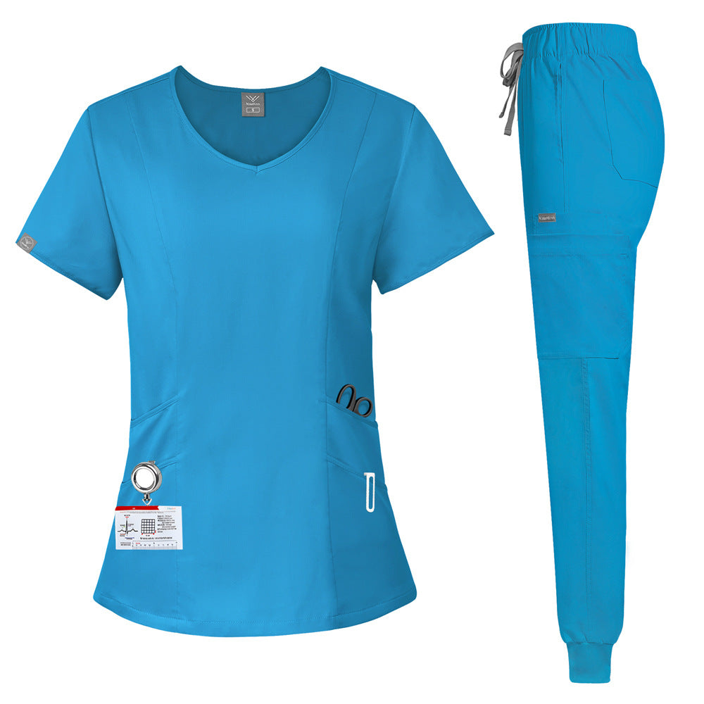 Washable Multi-Color Pocket Scrub Set for Jogging, Doctor, and Nurse Work Uniforms, Comfortable and Breathable Women's Short Sleeves